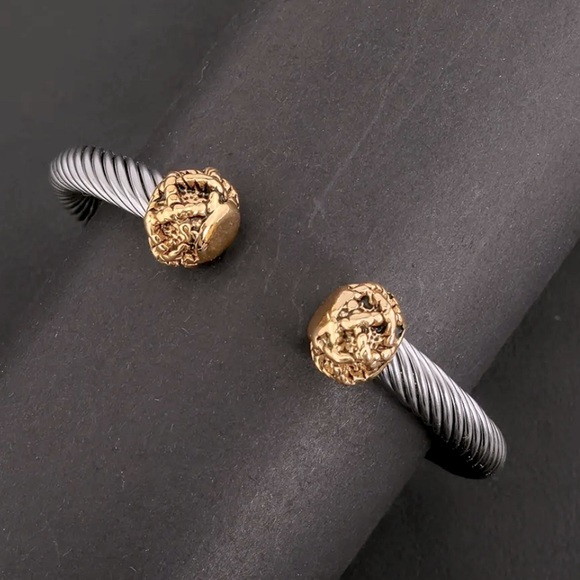 Renaissance Yurman Style Silver Cable Bracelet with Gold Braided Accents - Picture 2 of 3